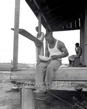 BLACK SHARECROPPER Eating a Meal c1940s, Young Man, Vintage Photo Print picture