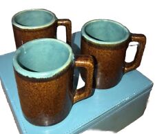 VINTAGE 3 Small Coffee Great For Espresso Mugs Brown And Green Artisan Pottery ￼ picture