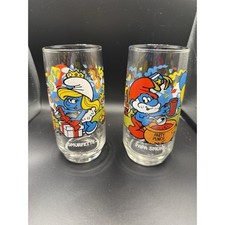 Vintage 1983 Hardee’s Smurf Glasses Set of 2 -Smurfette & Papa Smurf picture