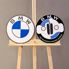 BMW Classic White Logo & Bavarian Motor Works Metal Sign Set – 30 cm (11.8”) picture