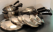 Vintage 1801 REVERE WARE 15 Piece Lot Set Copper Clad Pots  & Pans Made in USA picture