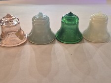 Urainium Degenhart Glass Bell Set of 4 Pink Green White Jadeite Uranium Glow... picture