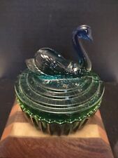 Vintage Stunning 1960'S Jeanette Green Blue Ombre Swan Trinket Dish. Beautiful  picture