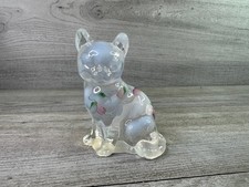Fenton Iridescent Glass Cat Figurine Heavy Hand Painted Florals Signed picture