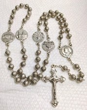 Pope Johannes Paulus II Pont Max Benedict XVI Rose Rosary Silver Tone Basilicas  picture