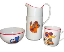 Vintage Bareuther Waldsassen Germany Folk Art Animal Bowl, Pitcher, Cup picture