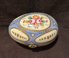 VTG Limoges France Peint Main Eximious Egg Trinket Box Hand Painted Floral Gold picture