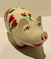 Vintage Pearl China Company Sweet Pig Piggy Bank with Red Flowers picture