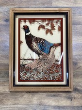 Pheasants Lu Lus Framed Picture Reverse Image Glass Vintage Game Birds 17