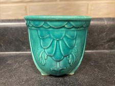 AS IS LOOK Antique Shawnee? McCoy? Dark Teal Turquoise Flower Pot Draped Daisy picture