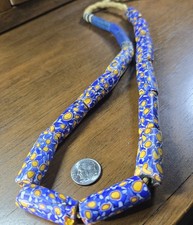 Jumbo Strand Of BLUE and YELLOW Millefiori Venetian Glass Trade Beads African picture