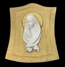 Vtg Madonna Ceramic Mounted On Gilded Wooden Plaque Praying Hands Mother Mary picture