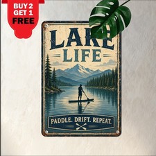 Lake Life Over Salty Beach Tin Sign Rustic Cabin Pier Humor Metal Wall Art picture