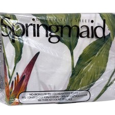 Vintage Springmaid Flat Sheet Double Bed Cancun Tropical Leaf Cotton Blend NOS picture