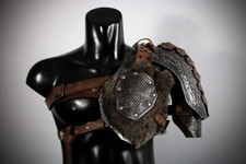 Medieval Leather Viking Barbarian Set Of Pauldrons Larp Shoulder Harness picture