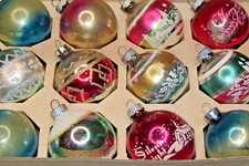 Lot VTG Glass Pictured Stencil Mica Gradient BALL Christmas Ornament Shiny Brite picture