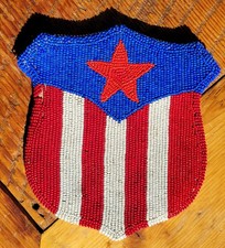 Vintage Native American Beaded Flat Bag Star & Stripes Red, White, Blue, Shield picture