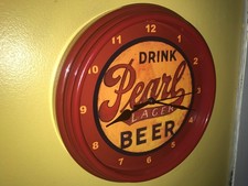 Drink Pearl Lager Beer Bar Man Cave Retro Clock Advertising Sign picture