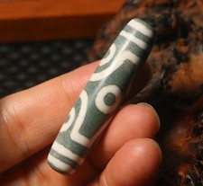 Energy Tibetan Old Agate Aged Weathering Green Kingkong 6 Eyed Dzi Bead Amulet picture