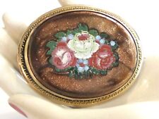 SOLID GOLD 1800'S VICTORIAN GOLDSTONE MICRO MOSAIC ROSE PIN BROOCH PIETRA DURA picture