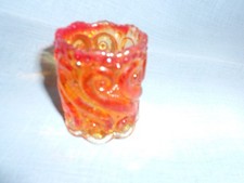 Vintage Carnival Glass Toothpick Holder Red Orange 2 inches picture