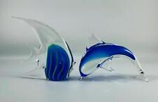 Cobalt Blue Clear Art Glass Dolphin & Angel Fish Figurine Paperweight picture