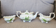 HAMMERSLEY LILY OF THE VALLEY ANTIQUE TEAPOT, CREAM & SUGAR TEA SERVICE SET RARE picture