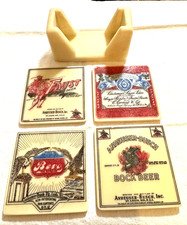 NEW Vintage Anheuser-Busch 4 Coaster Set Bock Bevo Faust Budweiser Beer Barware picture