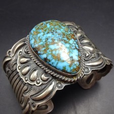 RAY DELGARITO Navajo VINTAGE Sterling Silver KINGMAN TURQUOISE Cuff BRACELET picture