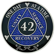 AA 42 Year Coin Blue, Silver Color Plated Medallion, Alcoholics Anonymous Coin picture