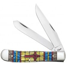 Case xx Stained Glass Natural Bone Cross Trapper Stainless 38713 Pocket Knife picture