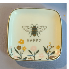 Karma Flora Square Trinket Tray Plate Bumble Bee Happy Ceramic Novelty Lot of 4  picture
