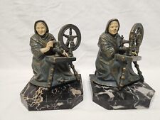 Antique J Ruhl Mother Woman Primitive Wheel Brass Bookend Statues 6.5