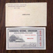 July 1948 Philadelphia Democratic National Convention Employee Ticket Item #3258 picture