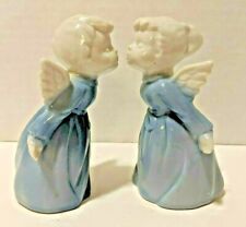 Kissing Angel Figurines Blue Dresses Vintage Japan MCM picture