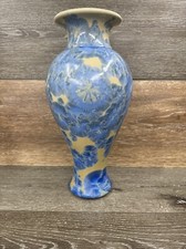 Vintage  Porcelain Vase Blue Crystalline Glaze Vase 13.5” Tall picture