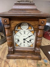 Vintage Linden Painted Dial Oak Bracket Clock Tempus Fugit / Missing Key picture