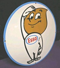 Vintage Porcelain Sign Esso Oil Drop Boy Gas Pump Advertising 15-3/4