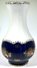 Zsolnay Hungary Porcelain Cobalt Blue W/ Gold Trim Flower Vase • Vintage • 7” picture