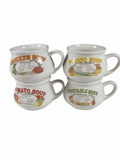 Vintage Set of 4 DDJ Recipe Ceramic Soup Mug Bowls Potato Tomato Chicken Veggie picture