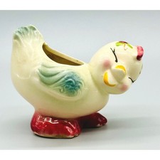 Happy Bird Chick Planter Pottery Vintage Ceramic Duck Succulent Pot picture