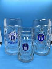 3 HB Hofbrauhaus Munchen Dimpled Glass Beer Steins glasses oktoberfest huge mug picture