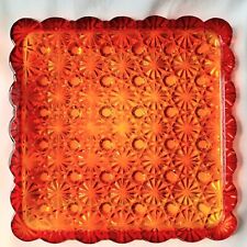 Vintage Daisy and Button Pressed Glass Tray Orange and Red 5.5