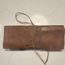 Antique 19thC Leather Document Bill Roll Alphabetical Pocket Wallet Portfolio picture
