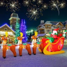 12FT Christmas Inflatable Outdoor Santa Claus on Sleigh & Reindeer Decor picture
