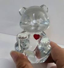 Fenton Birthday Bear Clear Blown Glass Ruby Red Heart July VTG picture