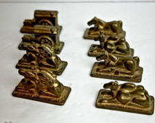 8pc Vintage Solid Brass Opium Weights Animals Horses Camels Wagon Lions picture