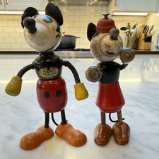 Vintage 1930s Mickey Mouse & Minnie Mouse Fun-E-Flex Wood Figures 3.5