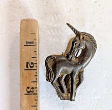 Vintage 1970s/1980s Solid Brass Spring-Loaded Unicorn Desk Clip / Letter Holder picture