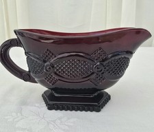 Vintage Avon 1876 Cape Cod Footed Handled Ruby Red Glass Gravy Boat picture
